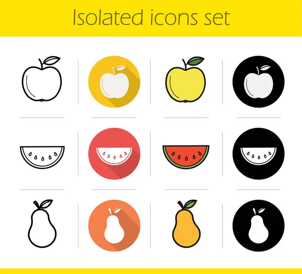 Conjunto de iconos de fruta. Diseño plano , — Archivo Imágenes Vectoriales