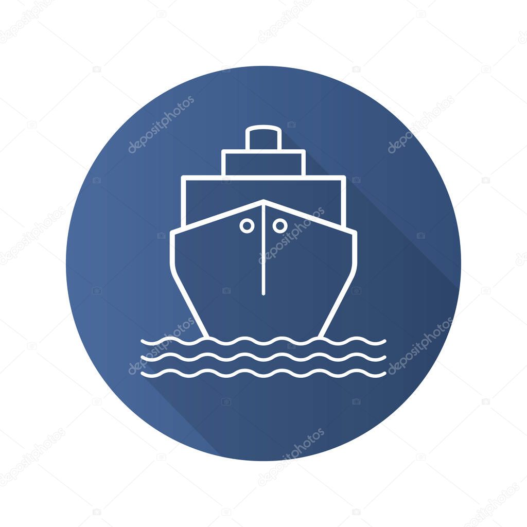 Cruise ship flat linear long shadow icon. Transportation vessel. Cargo shipping tanker. Vector line symbolCruise ship flat linear long shadow icon. Transportation vessel. Cargo shipping tanker. Vector line symbol