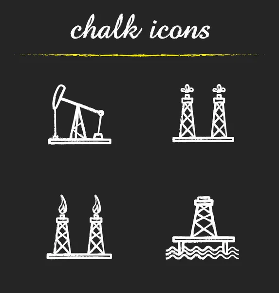 Plataformas de óleo conjunto de ícones de giz —  Vetores de Stock