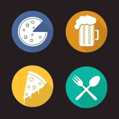 Pizzacı düz Icons set