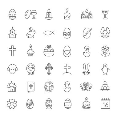 Paskalya doğrusal Icons set