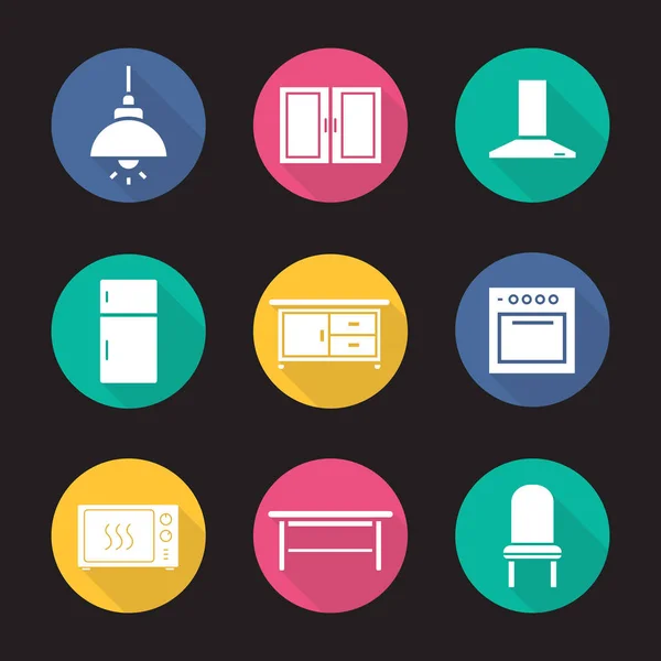 Ensemble d'icônes intérieures de cuisine — Image vectorielle
