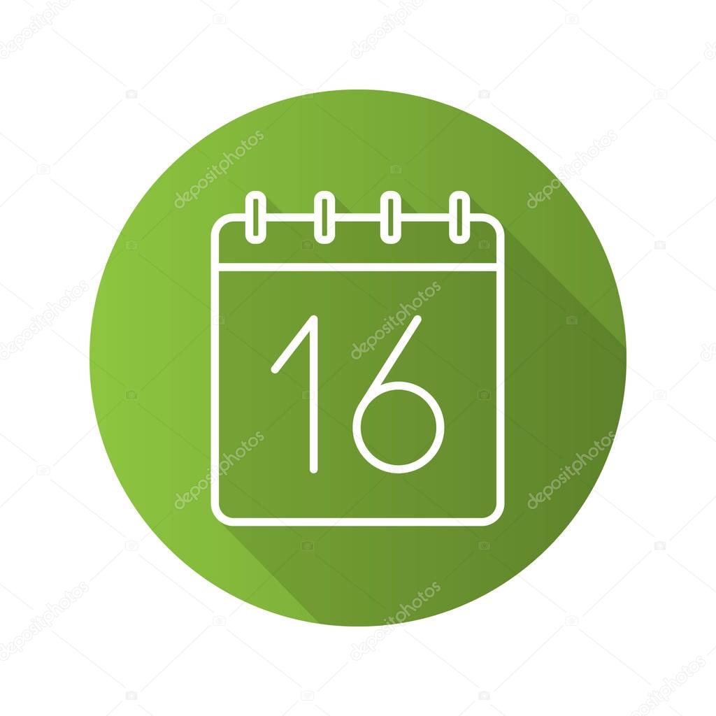 April 16 calendar. Flat linear long shadow icon. Easter day. Vector line symbol