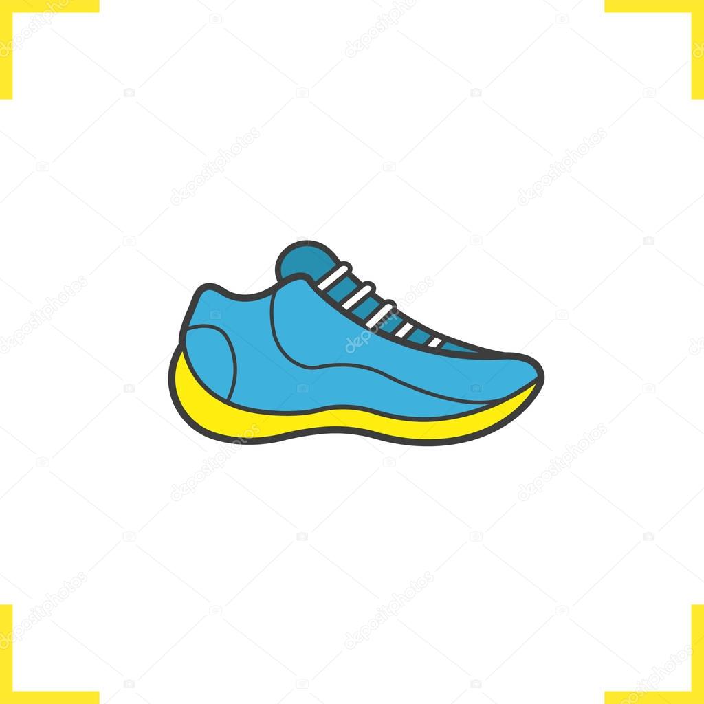 Running shoe color icon. Basketball sneaker in blue and yellow. Isolated vector illustration