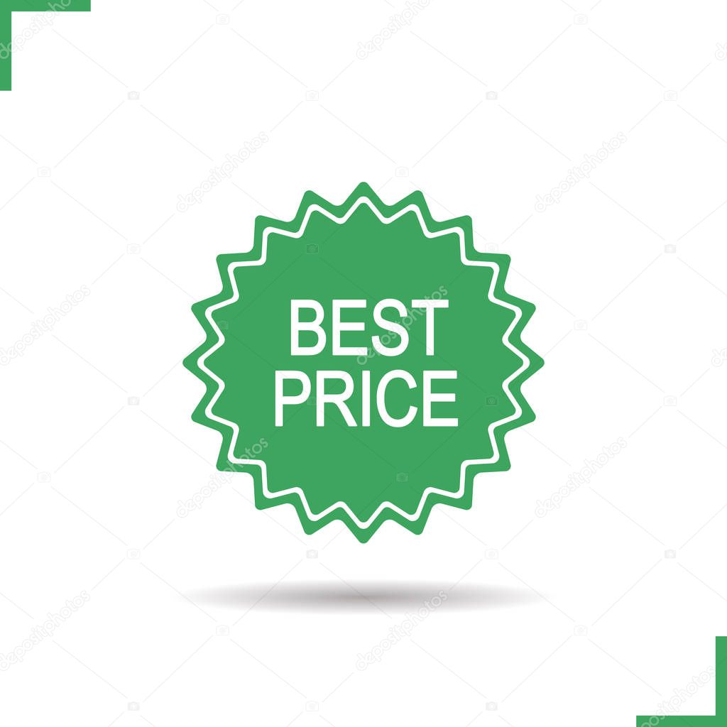 Best price green sticker. Drop shadow silhouette icon. Shop special offer badge. Negative space. Vector isolated illustration