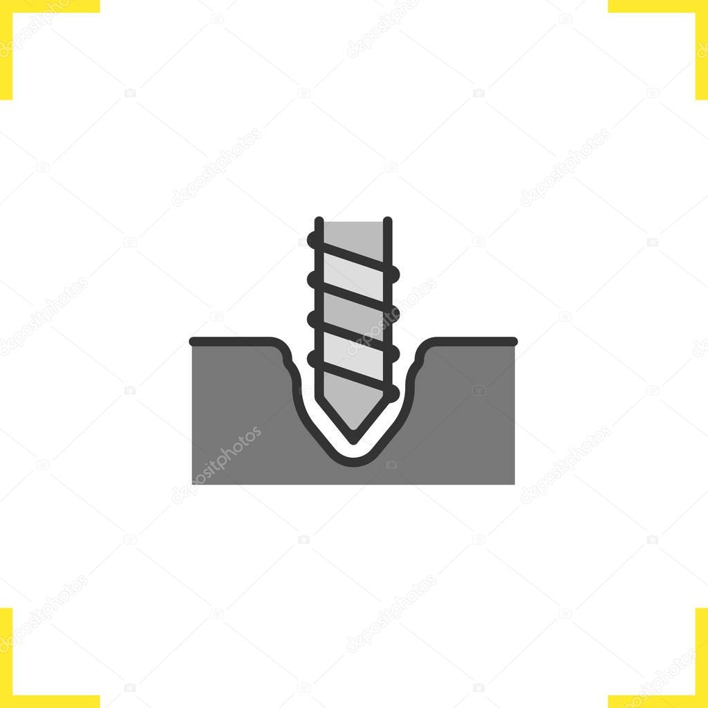 Drilling color icon. Rotating mining drill bit. Isolated vector illustration