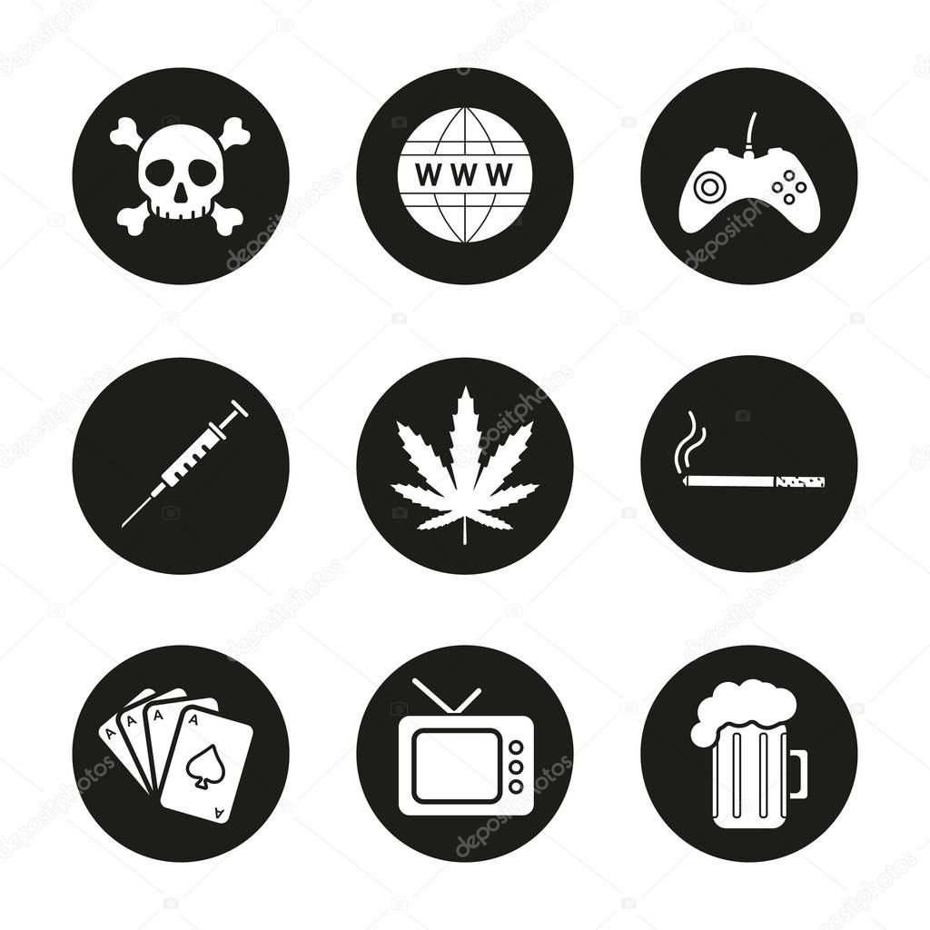 Addictions and bad habits icons 