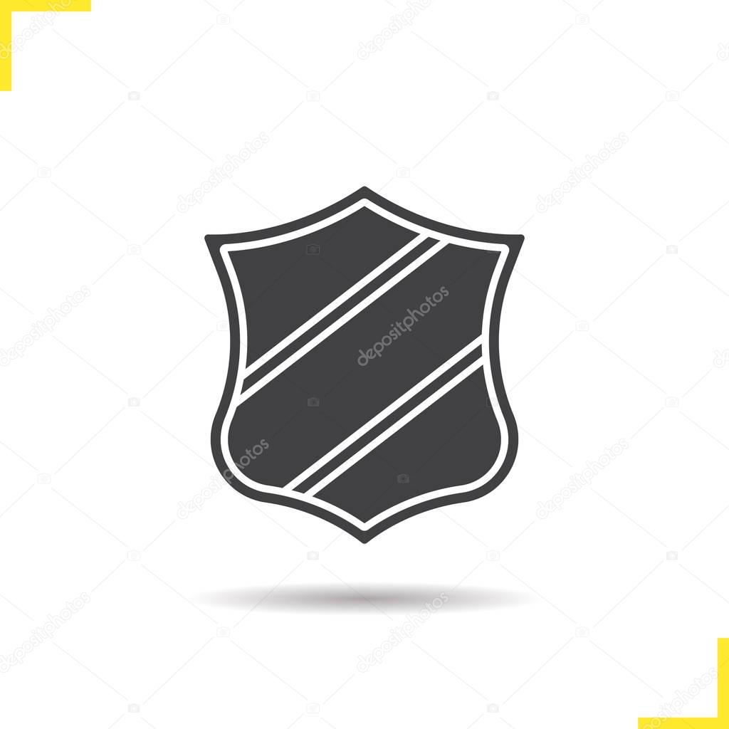 Heraldic shield icon. Drop shadow silhouette symbol. Security shield clip art with ribbon. Negative space. Vector isolated illustration