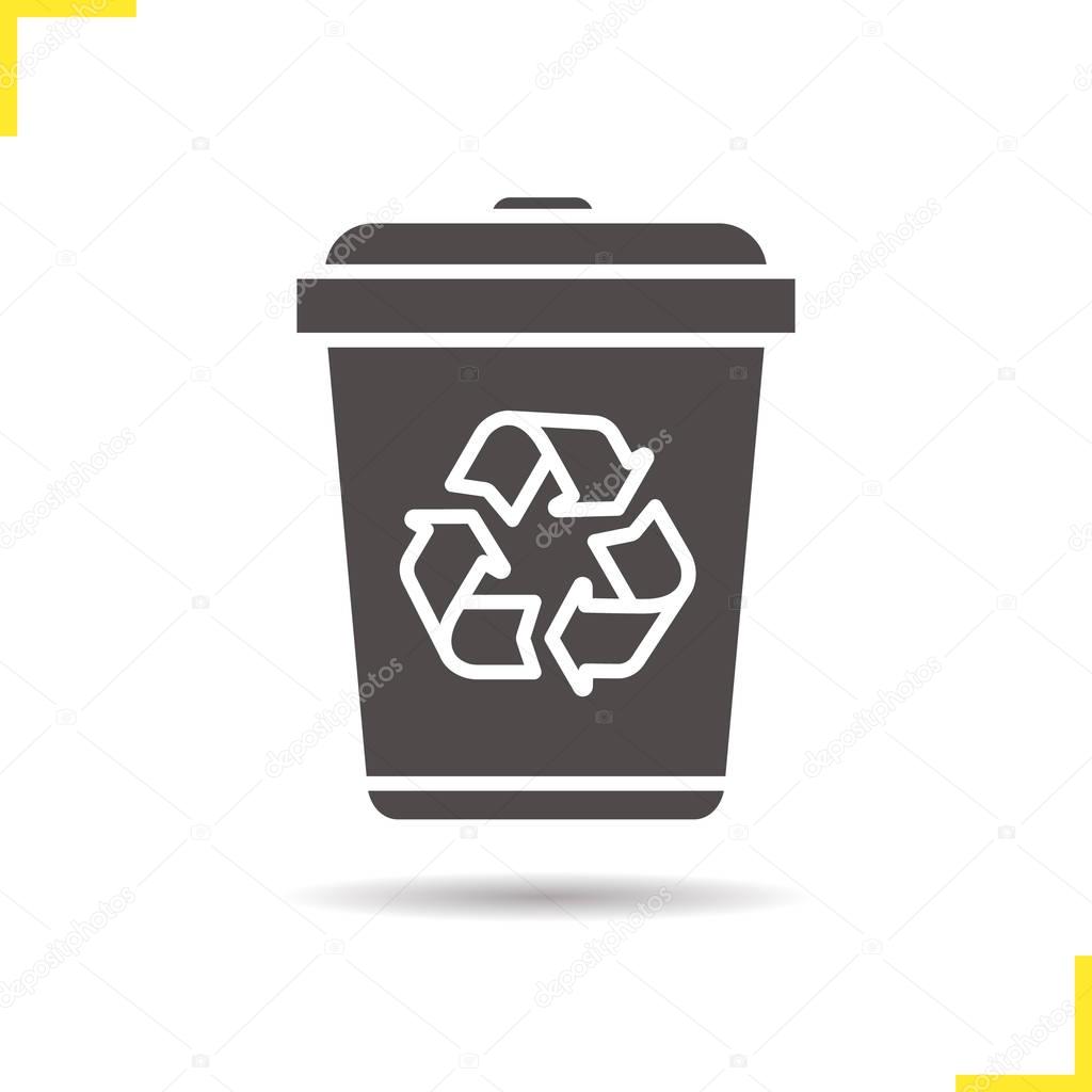Recycle bin icon. Drop shadow silhouette symbol. Dustbin. Wastebasket. Negative space. Vector isolated illustration