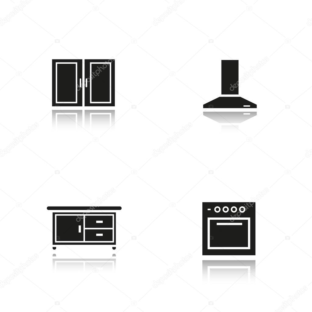 Kitchen interior  icons set