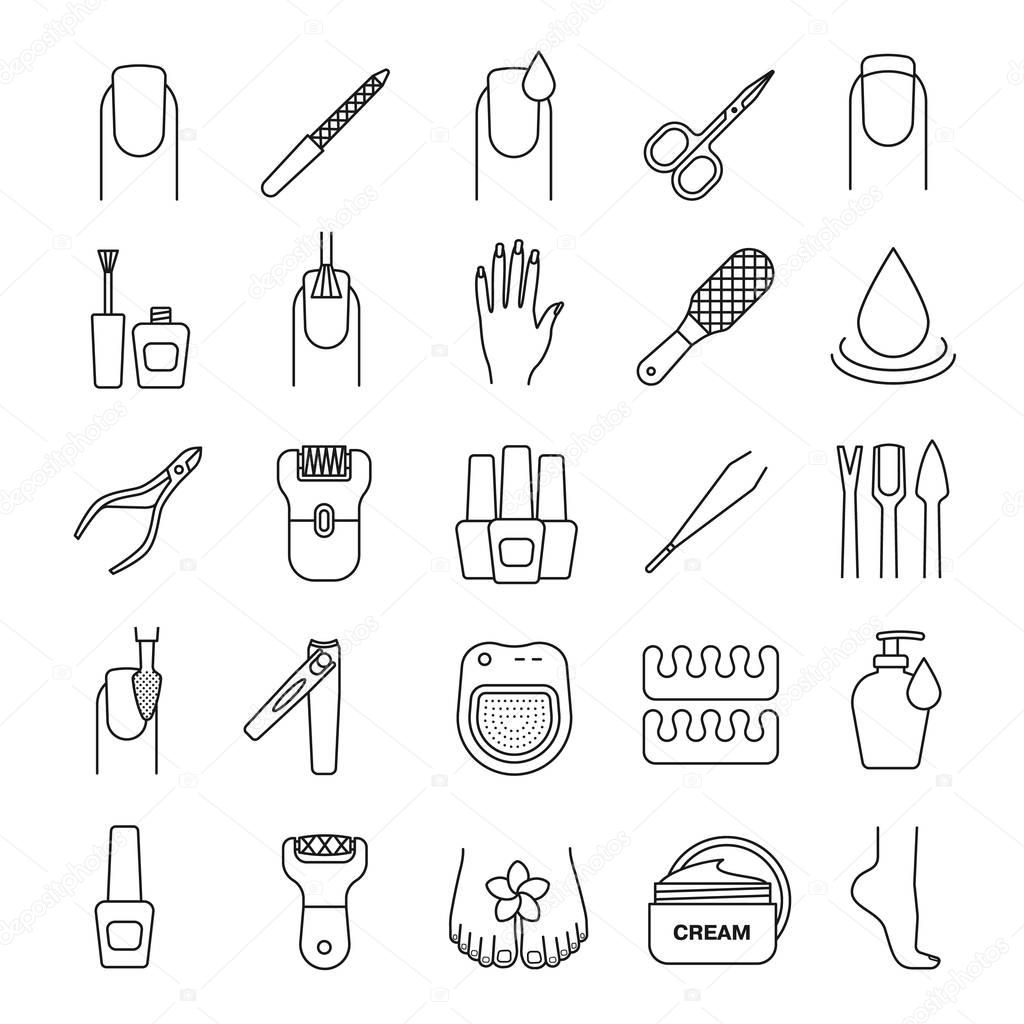 Manicure and pedicure icons set, vector illustrations