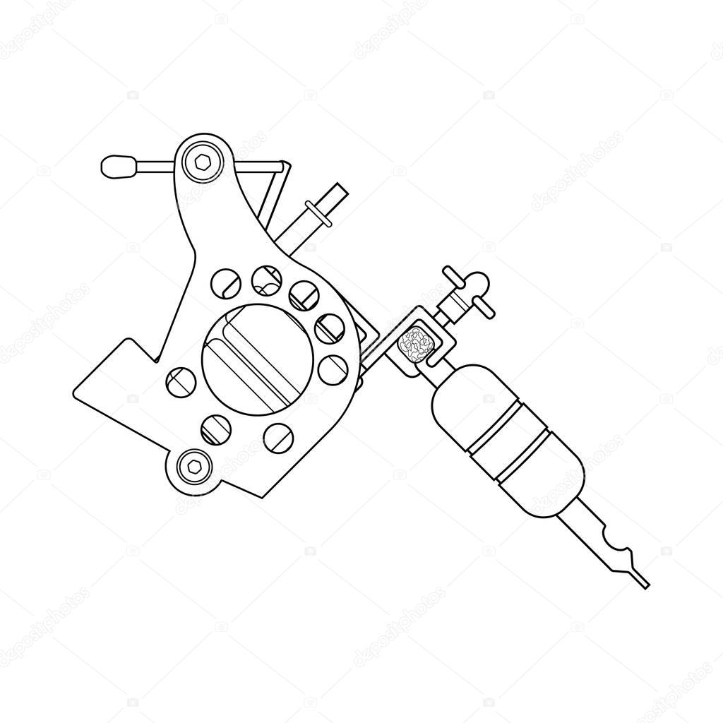 Tattoo machine linear drawing, vector illustration