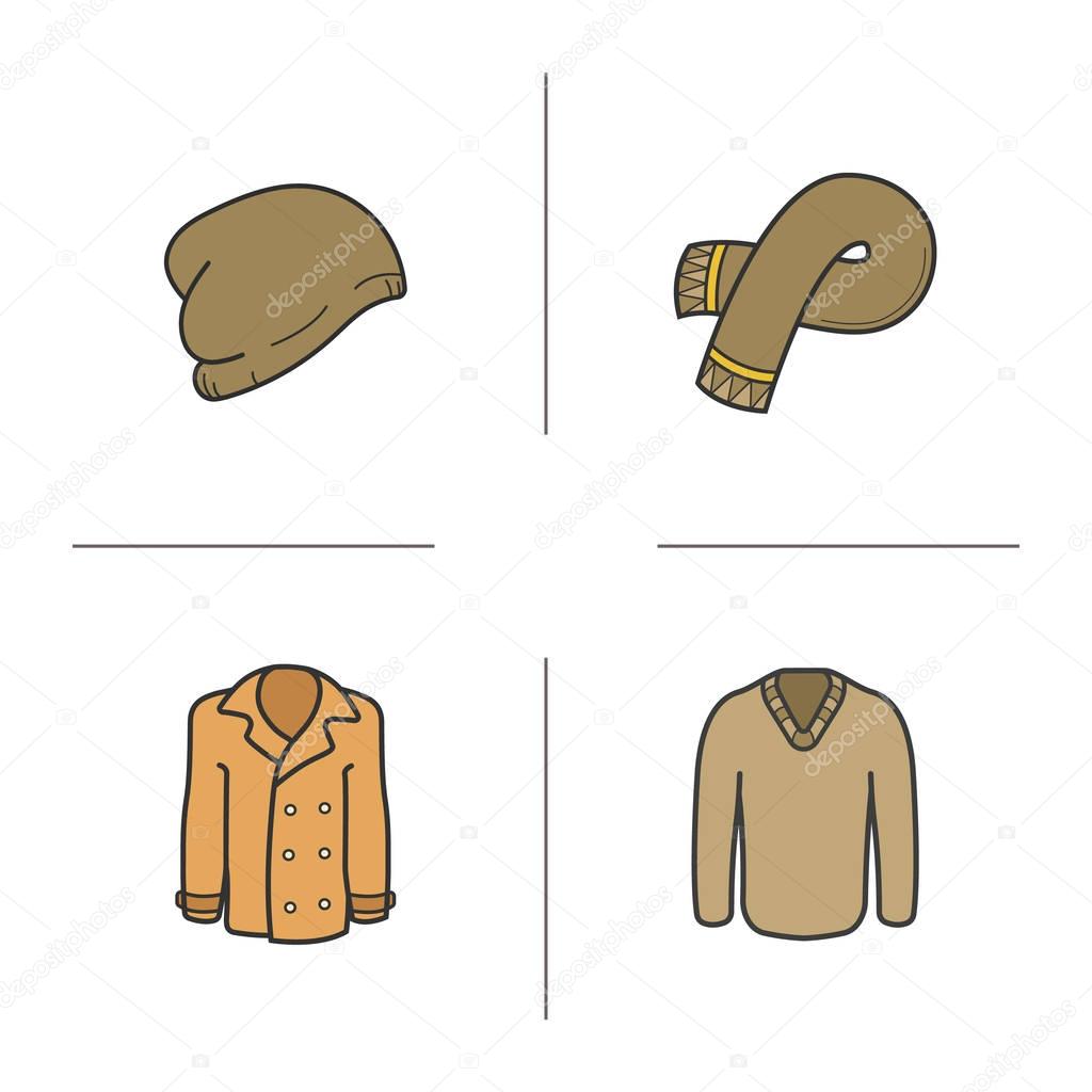 Winter clothes icons set, vector illustration