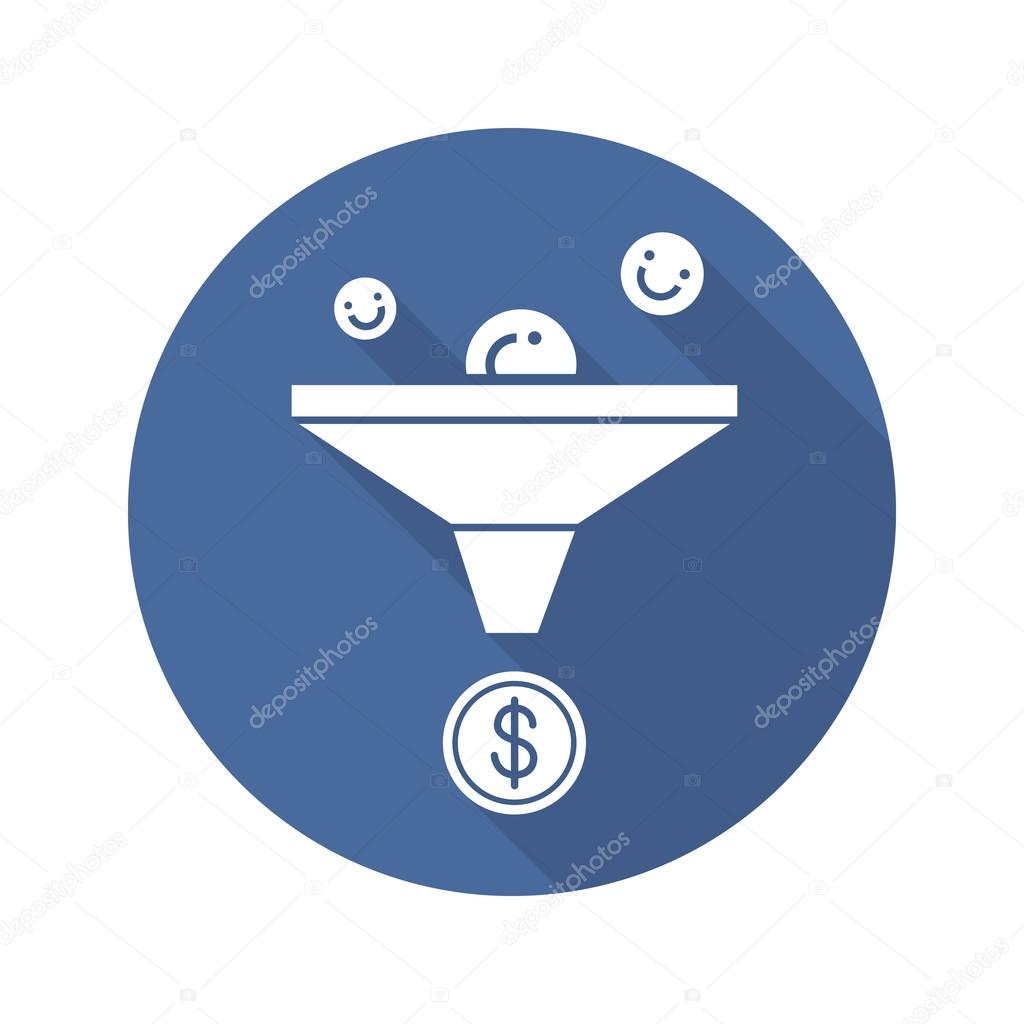 Sales funnel flat design long shadow icon
