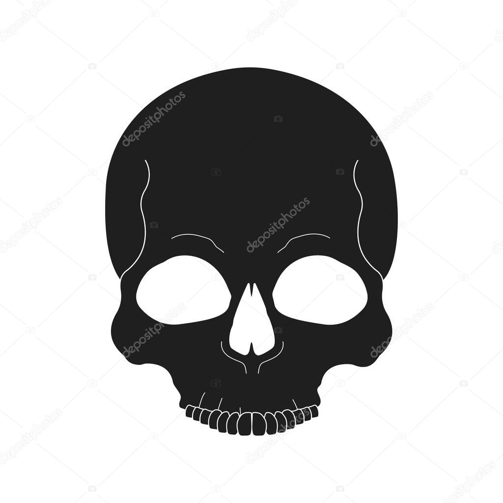 Black human skull icon, vector illustration