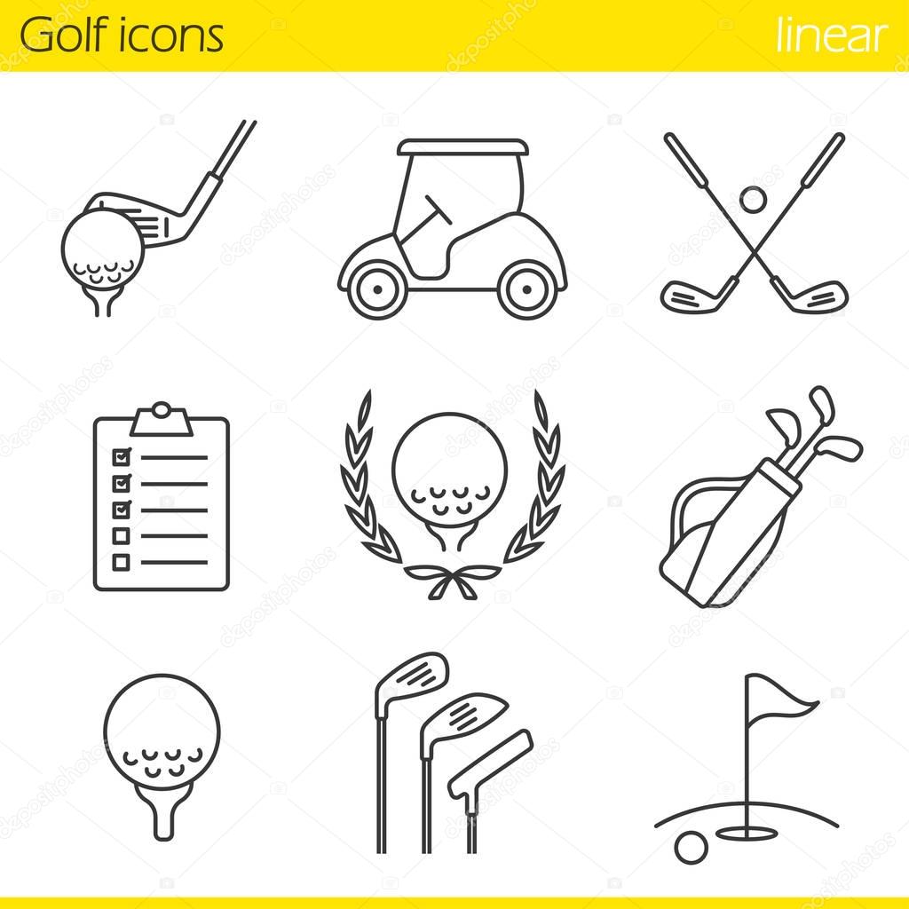 Golf equipment icons set