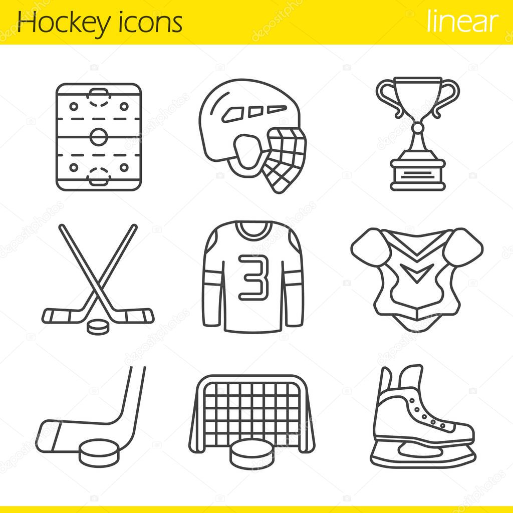Hockey equipment icons set,  vector illustration