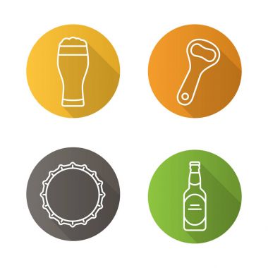 Bira düz doğrusal uzun gölge Icons set