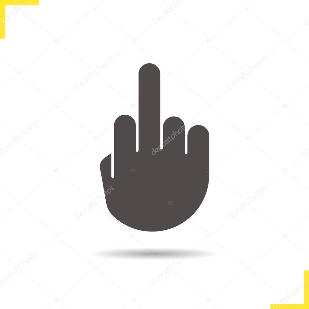 Middle finger up icon. Drop shadow silhouette symbol. Flipping hand gesture. Negative space. Vector isolated illustration