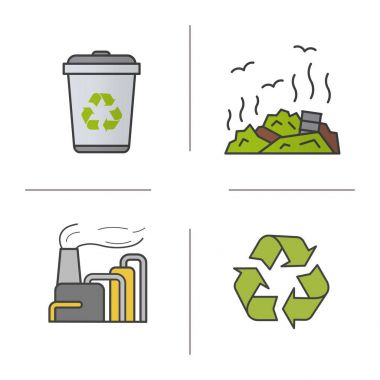 Atık yönetimi renk Icons set