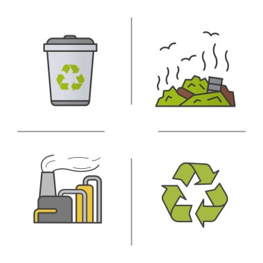 Waste management color icons set clipart