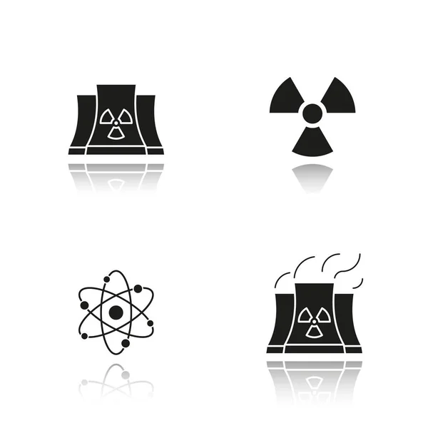 Énergie atomique ombre portée icônes noires ensemble — Image vectorielle