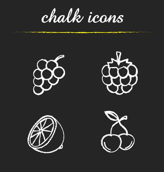 Fruit and berries chalk icons set — Stock Vector
