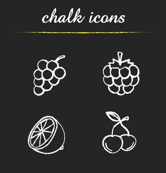 Fruit and berries chalk icons set