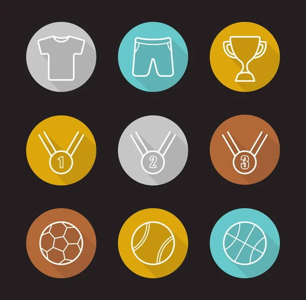 Sport games flat linear long shadow icons set Royalty Free Stock Vectors
