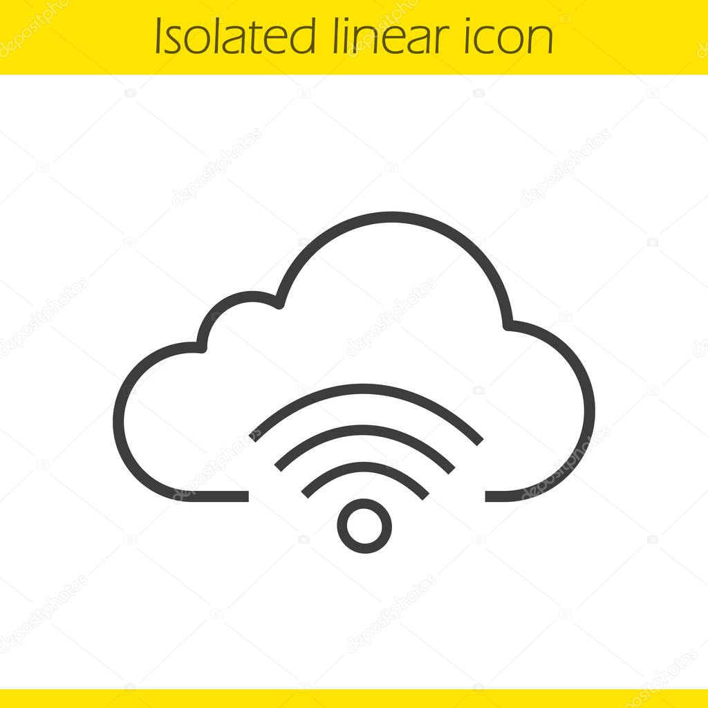 Cloud computing wifi connection linear icon. Thin line illustration. Wifi signal contour symbol. Vector isolated outline drawing