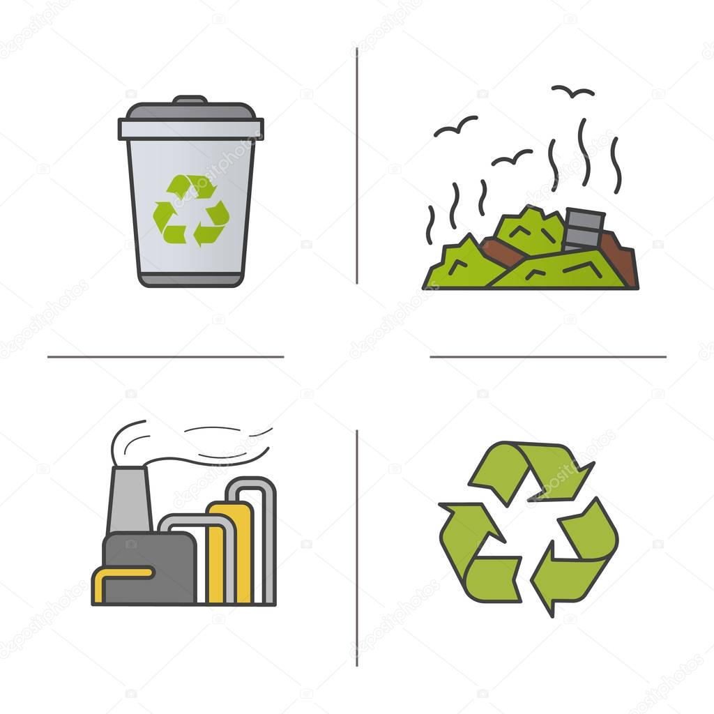 Waste management color icons set