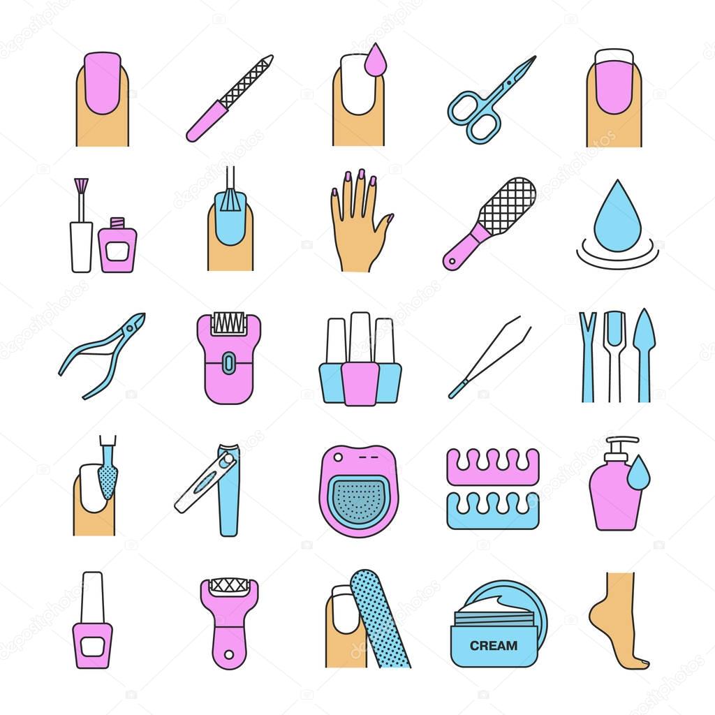 Manicure and pedicure color icons set