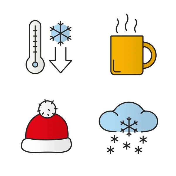 Saison d'hiver icônes couleur ensemble — Image vectorielle