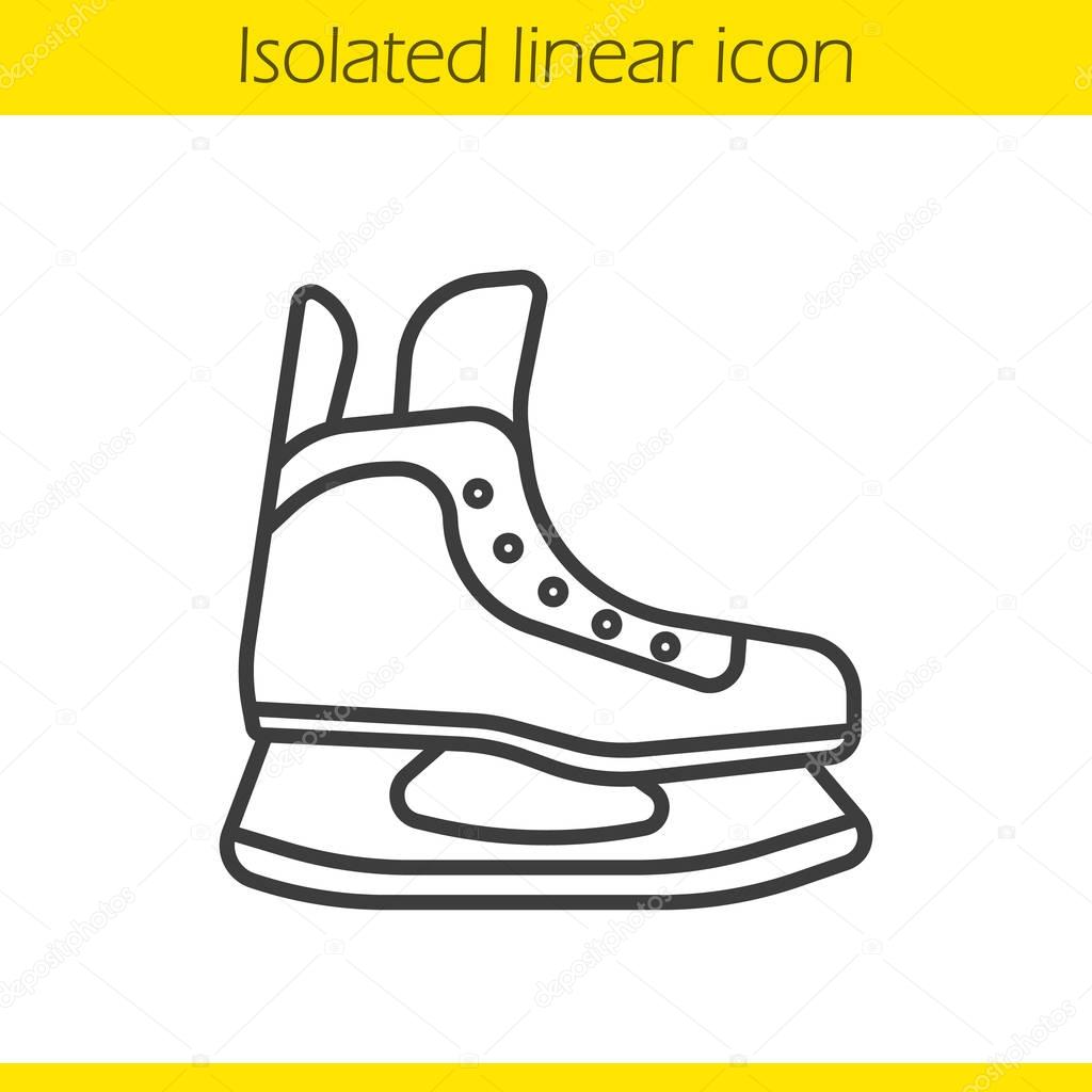 Ice skate linear icon. Thin line illustration. Hockey skate contour symbol. Vector isolated outline drawing
