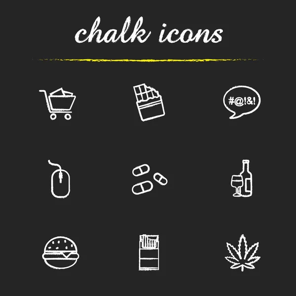 Addictions chalk icons set — Stock Vector