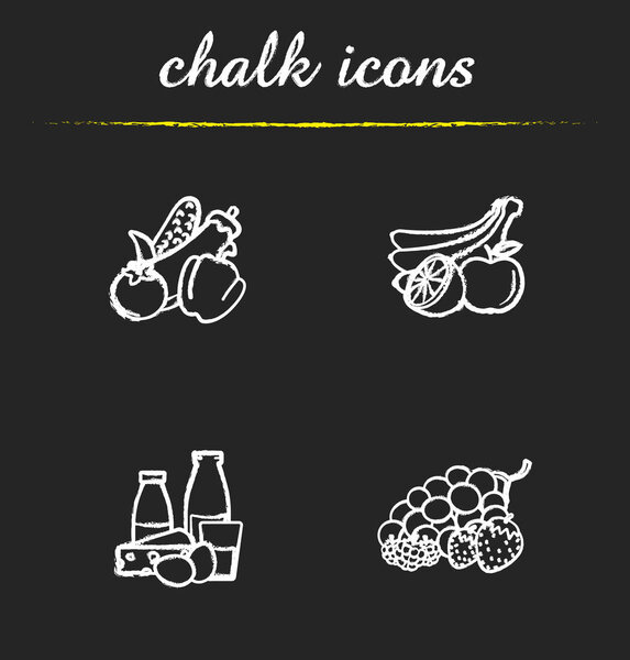 Grocery store products icons set 
