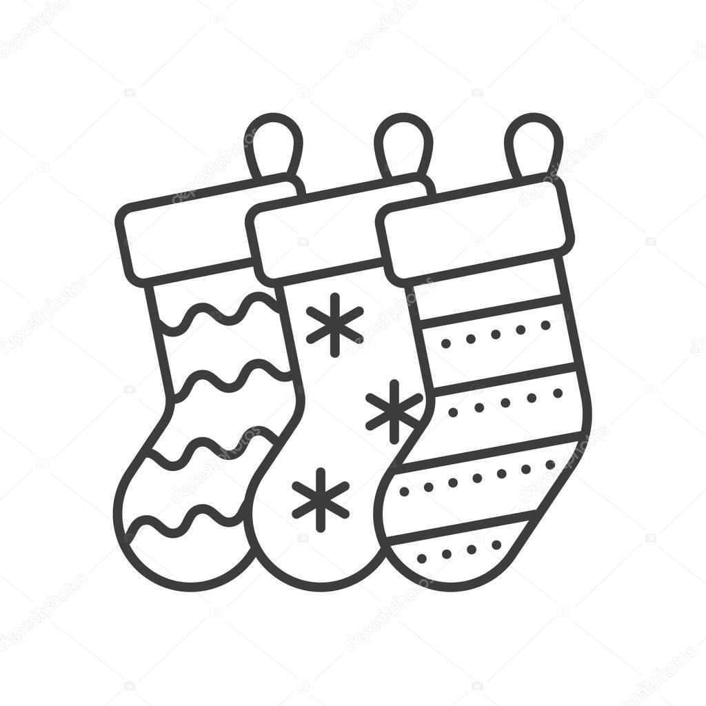 Christmas gift socks linear icon. Thin line illustration. Contour symbol. Vector isolated outline drawing