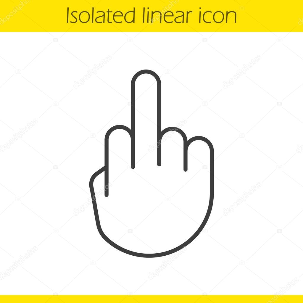 Middle finger up linear icon. Thin line illustration. Flipping hand gesture contour symbol. Vector isolated outline drawing