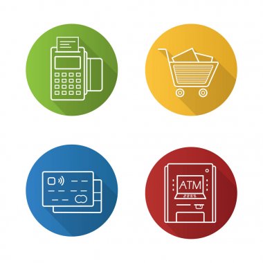 Süpermarket düz Icons set