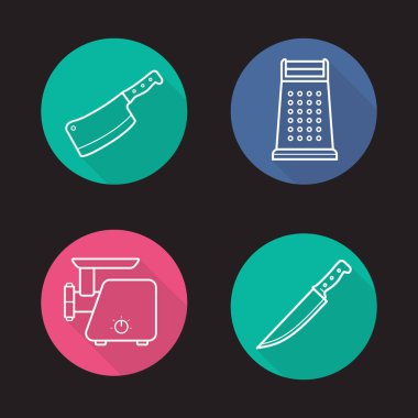 Mutfak ekipmanları düz Icons set
