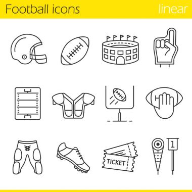 Amerikan futbolu doğrusal Icons set
