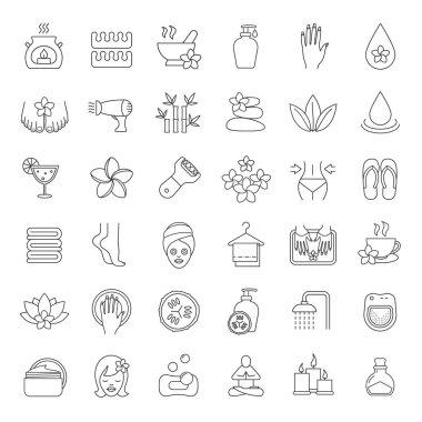 Spa salonu doğrusal Icons set