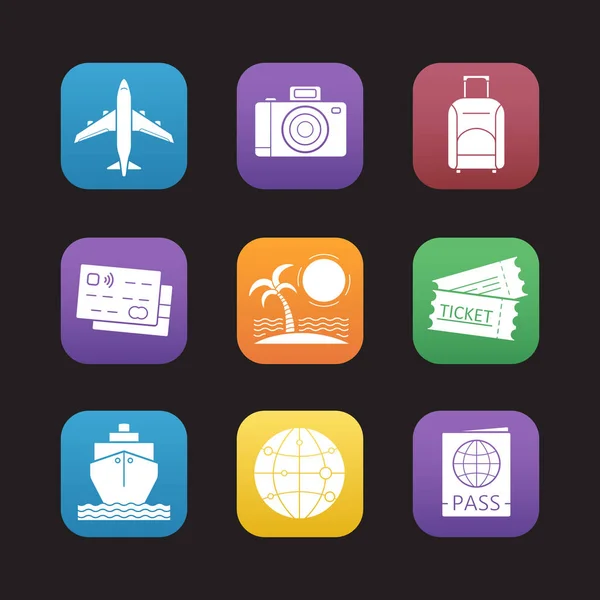 Set di icone piatte per viaggi e turismo — Vettoriale Stock