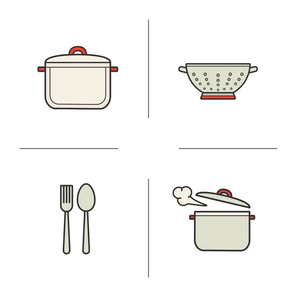 Keuken artikelen kleur icons set — Stockvector