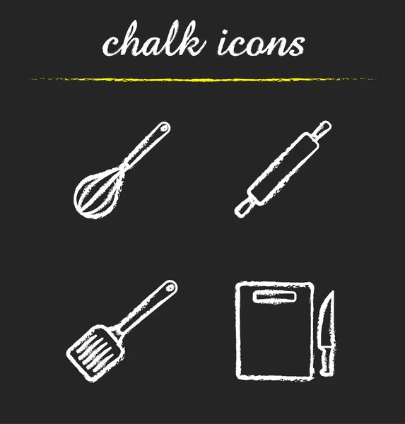 Herramientas de cocina iconos de tiza conjunto — Vector de stock