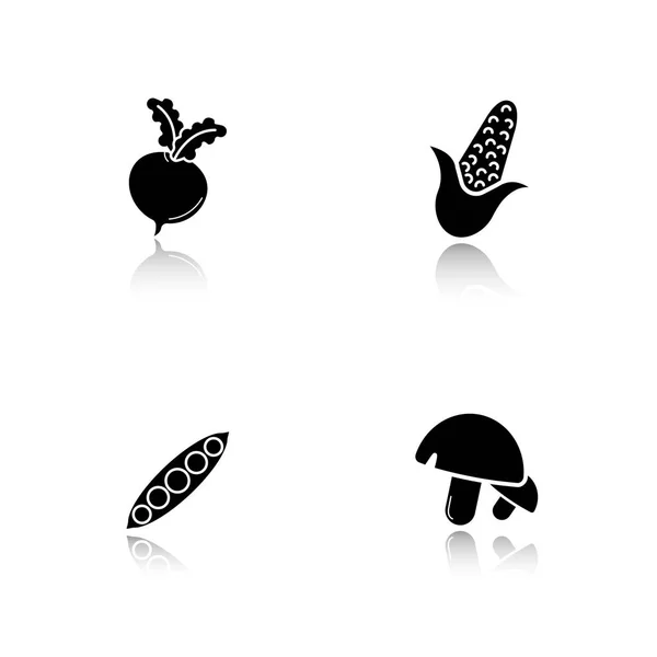 Vegetables drop shadow black icons set — Stock Vector
