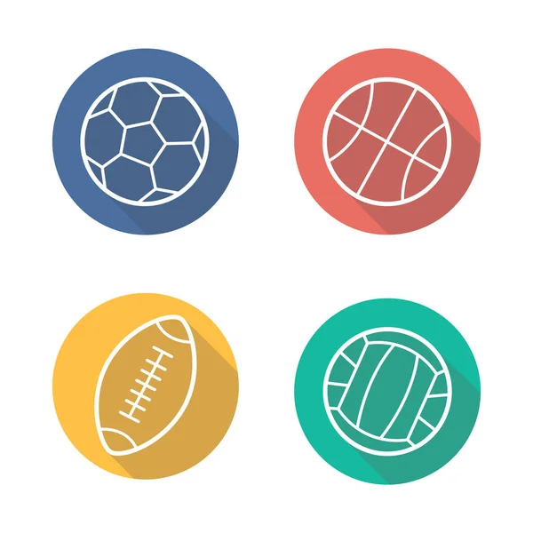 Sport  balls flat linear long shadow icons set