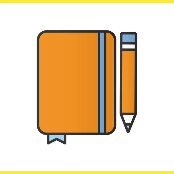 Dagbok anteckningsboken med färg pennikonen — Stock vektor