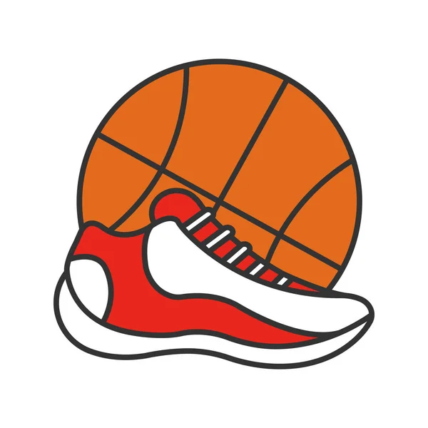 Bola de basquete e ícone de cor sapato — Vetor de Stock