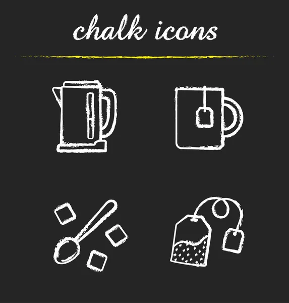 Conjunto de ícones de giz de chá — Vetor de Stock